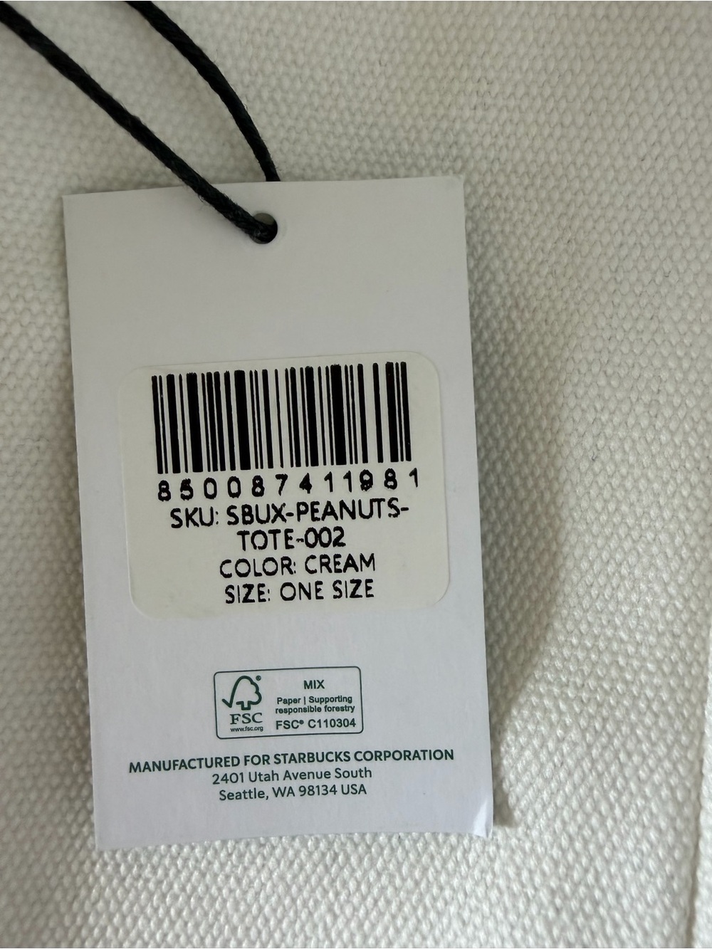 NWT Peanuts x Starbucks Cream Tote RESERVE collection - Picture 4 of 4